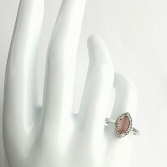 Pink Chalcedony CZ Halo ring sterling silver size 8 - Picture 2 of 8